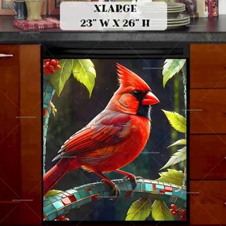 Preview of Cardinal on a Mosaic Branch magnet in Extra Large size.