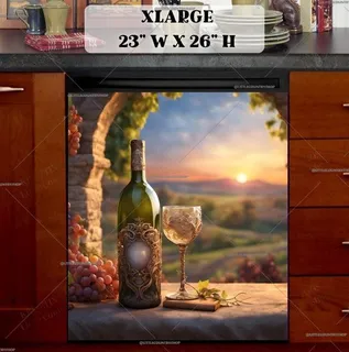 Preview of Elegant Wine Bottle and Glass magnet in Extra Large size.