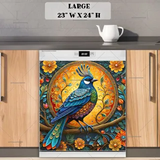 Preview of Pretty Blue Folk Bird magnet in Large size.