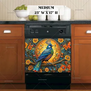 Preview of Pretty Blue Folk Bird magnet in Medium size.