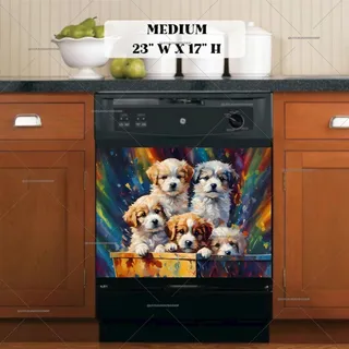 Preview of Cute Puppies in a Box magnet in Medium size.