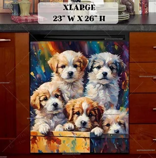 Preview of Cute Puppies in a Box magnet in Extra Large size.