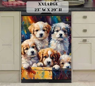Preview of Cute Puppies in a Box magnet in XX Large size.