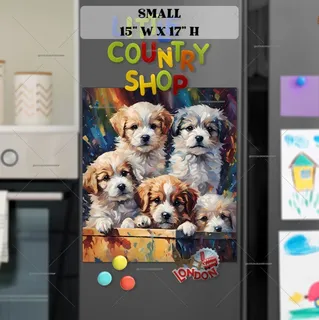 Preview of Cute Puppies in a Box magnet in Small size.