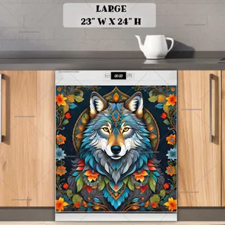 Preview of Colorful Folk Flowers and a Wolf magnet in Large size.