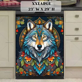 Preview of Colorful Folk Flowers and a Wolf magnet in XX Large size.