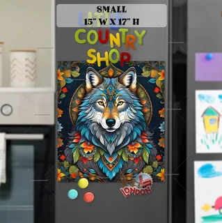 Preview of Colorful Folk Flowers and a Wolf magnet in Small size.