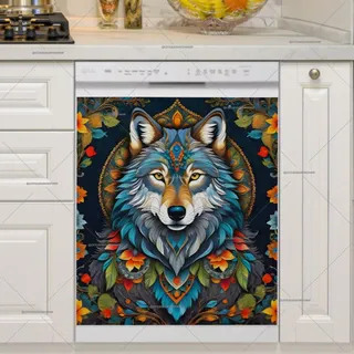 Preview of Colorful Folk Flowers and a Wolf magnet.