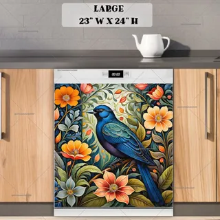 Preview of Beautiful Blue Folklore Bird magnet in Large size.