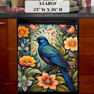 Preview of Beautiful Blue Folklore Bird magnet in Extra Large size.