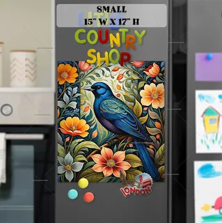 Preview of Beautiful Blue Folklore Bird magnet in Small size.