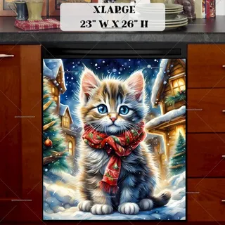 Preview of Kitten in the Christmas Town magnet in Extra Large size.