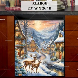 Preview of Christmas Village and Deer magnet in Extra Large size.