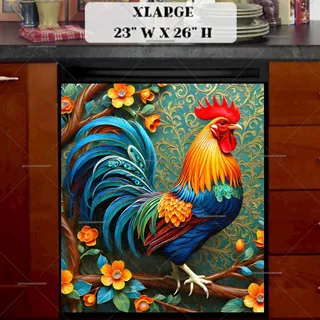 Preview of Beautiful Bohemian Rooster magnet in Extra Large size.