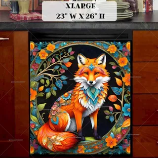 Preview of Colorful Folk Flowers and a Fox magnet in Extra Large size.