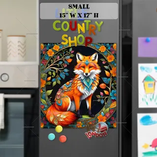 Preview of Colorful Folk Flowers and a Fox magnet in Small size.