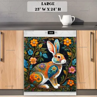 Preview of Colorful Folk Flowers and a Rabbit magnet in Large size.