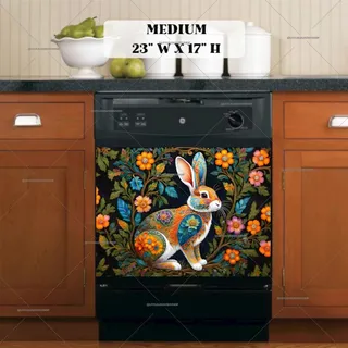 Preview of Colorful Folk Flowers and a Rabbit magnet in Medium size.