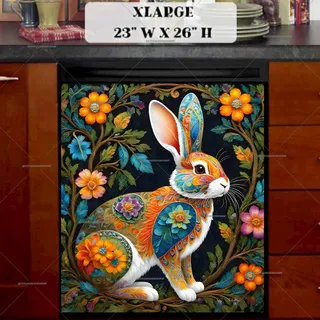 Preview of Colorful Folk Flowers and a Rabbit magnet in Extra Large size.