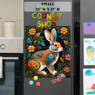 Preview of Colorful Folk Flowers and a Rabbit magnet in Small size.