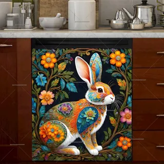 Preview of Colorful Folk Flowers and a Rabbit magnet.