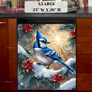 Preview of Blue Jay on a Snowy Pine Tree magnet in Extra Large size.