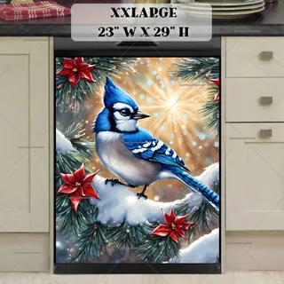 Preview of Blue Jay on a Snowy Pine Tree magnet in XX Large size.