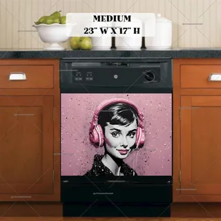 Preview of Audrey Hepburn in Headphones magnet in Medium size.