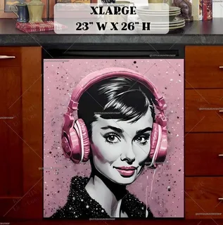 Preview of Audrey Hepburn in Headphones magnet in Extra Large size.