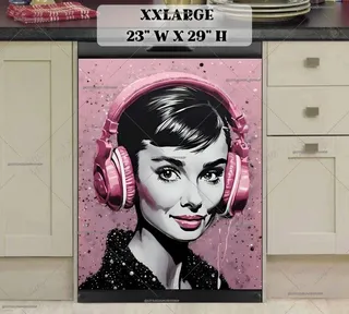 Preview of Audrey Hepburn in Headphones magnet in XX Large size.