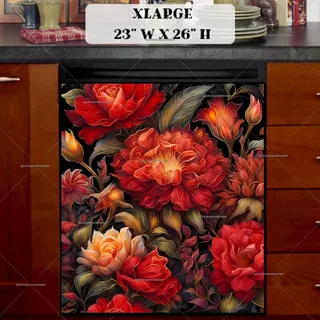 Preview of Gorgeous Red Folklore Flowers magnet in Extra Large size.