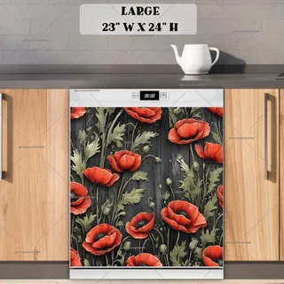 Preview of Poppies on Dark Wood magnet in Large size.