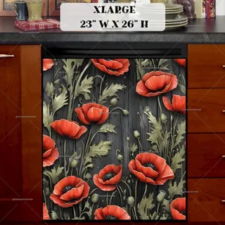 Preview of Poppies on Dark Wood magnet in Extra Large size.