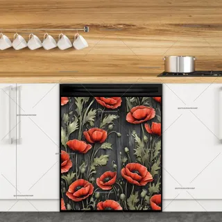 Preview of Poppies on Dark Wood magnet.