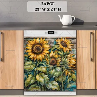 Preview of Rustic Wooden Sunflower Painting magnet in Large size.