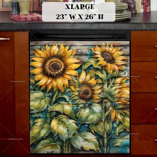 Preview of Rustic Wooden Sunflower Painting magnet in Extra Large size.