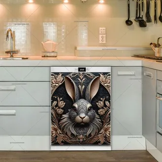 Preview of Grey Rabbit and Flowers magnet.