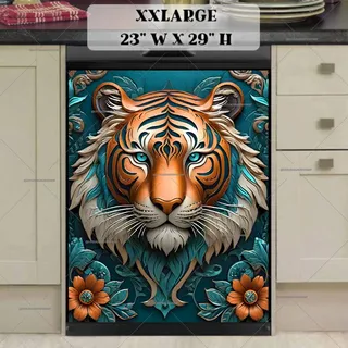 Preview of Tooled Leather Tiger and Flowers magnet in XX Large size.