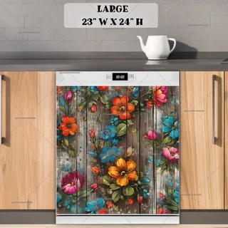 Preview of Rustic Painted Flowers on Wood magnet in Large size.