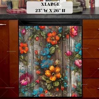 Preview of Rustic Painted Flowers on Wood magnet in Extra Large size.