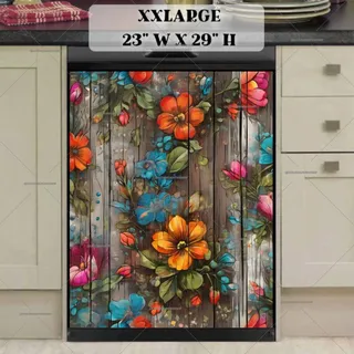 Preview of Rustic Painted Flowers on Wood magnet in XX Large size.