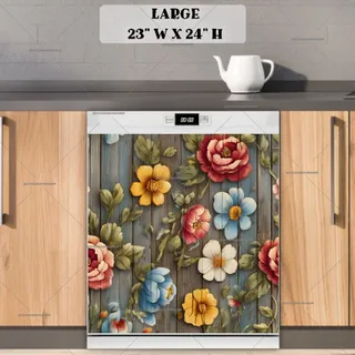 Preview of Cute Flowers on Wooden Background magnet in Large size.