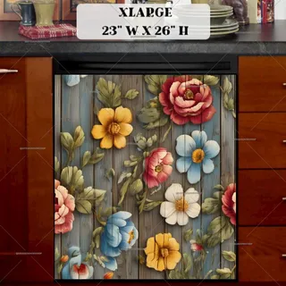 Preview of Cute Flowers on Wooden Background magnet in Extra Large size.