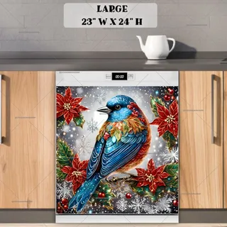 Preview of Stained Glass Christmas Blue Bird magnet in Large size.