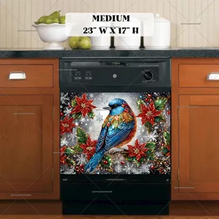 Preview of Stained Glass Christmas Blue Bird magnet in Medium size.