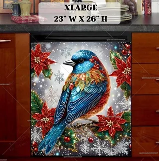 Preview of Stained Glass Christmas Blue Bird magnet in Extra Large size.