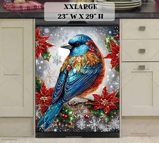 Preview of Stained Glass Christmas Blue Bird magnet in XX Large size.