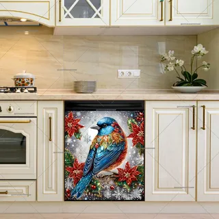 Preview of Stained Glass Christmas Blue Bird magnet.