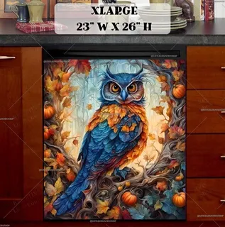 Preview of Pretty Autumn Owl and Pumpkins magnet in Extra Large size.