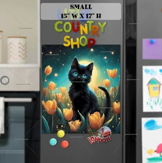 Preview of Black Cat in the Tulip Garden magnet in Small size.